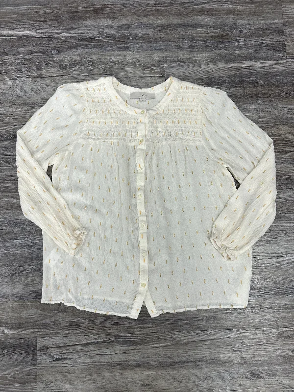 Casual button-down Top Long Sleeve By Loft In Cream, Size: M