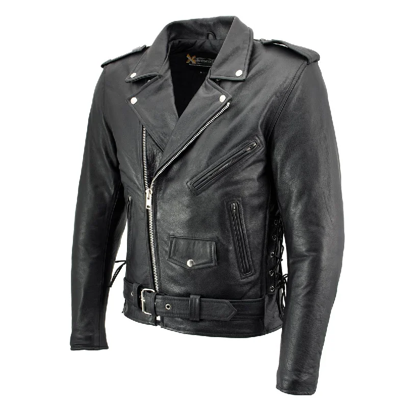 Water-resistant Xelement B7103 Men's 'Ruffian' Classic Black Motorcycle Side Lace Leather Jacket with X-Armor Protection