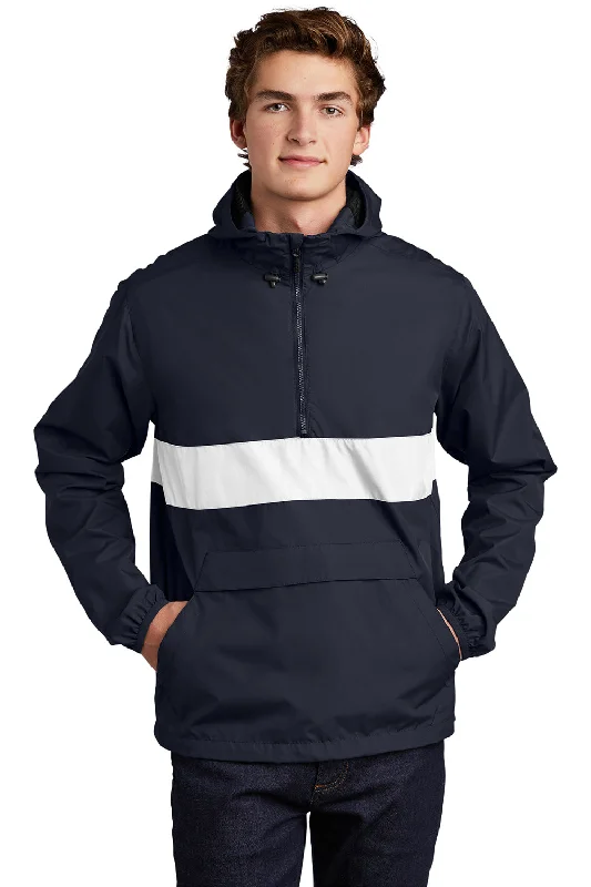 Cozy-layer Sport-Tek Mens Hooded 1/4 Zip Jacket - True Navy Blue/White