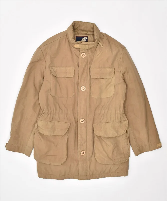 Travel-friendly FACIS Mens Utility Jacket UK 40 Large Beige Polyester Vintage