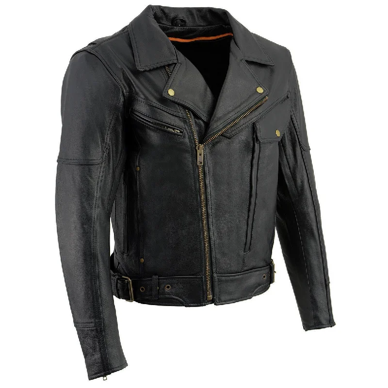 Parka-inspired Milwaukee Leather LKM1770 Men's Black Premium Thick Leather Motorcycle Jacket Brando Style Biker Jacket