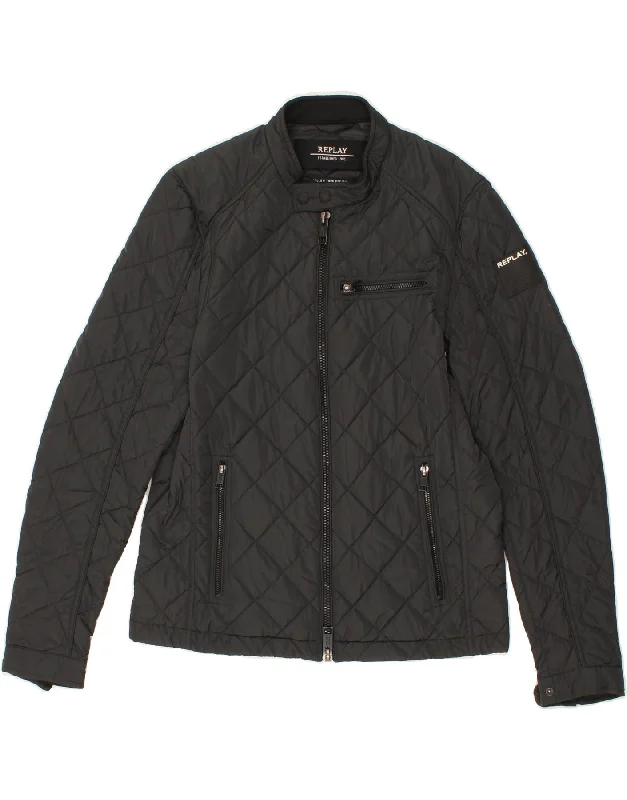 Parka-inspired REPLAY Mens Quilted Jacket UK 38 Medium Black Polyester