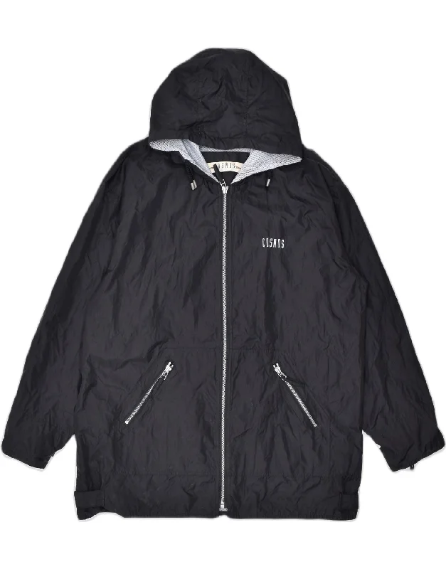 Parka-inspired COSMOS Mens Hooded Rain Jacket UK 38/40 Large Black Polyester