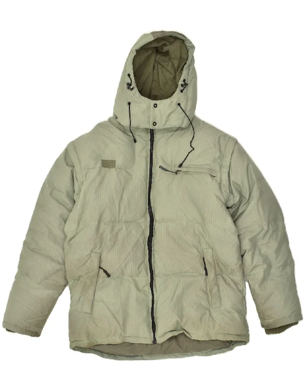 Travel-friendly FILA Mens Hooded Padded Jacket UK 40 Large Khaki Polyamide