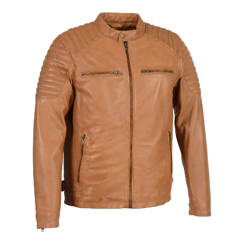 Parka-inspired Milwaukee Leather SFM1840 Men's 'Quilted' Saddle Leather Fashion Jacket with Snap Button Collar