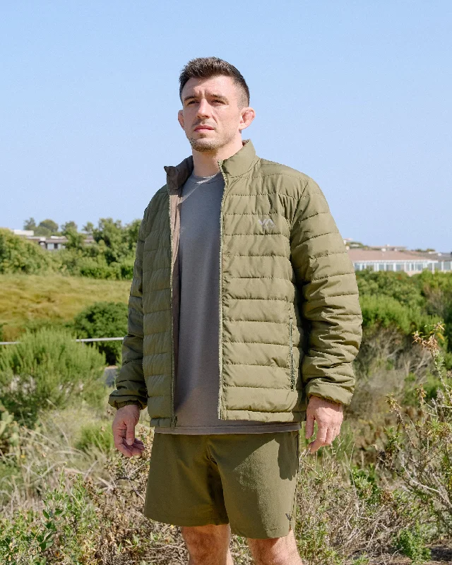 Water-resistant Reversible Puffer Jacket - Olive