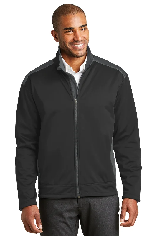 Parka-inspired Port Authority Mens Wind & Water Resistant Full Zip Jacket - Black/Graphite Grey - Closeout