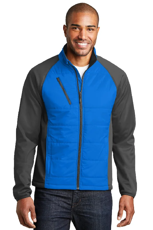 Tech-inspired Port Authority Mens Hybrid Wind & Water Resistant Full Zip Jacket - Skydiver Blue/Steel Grey