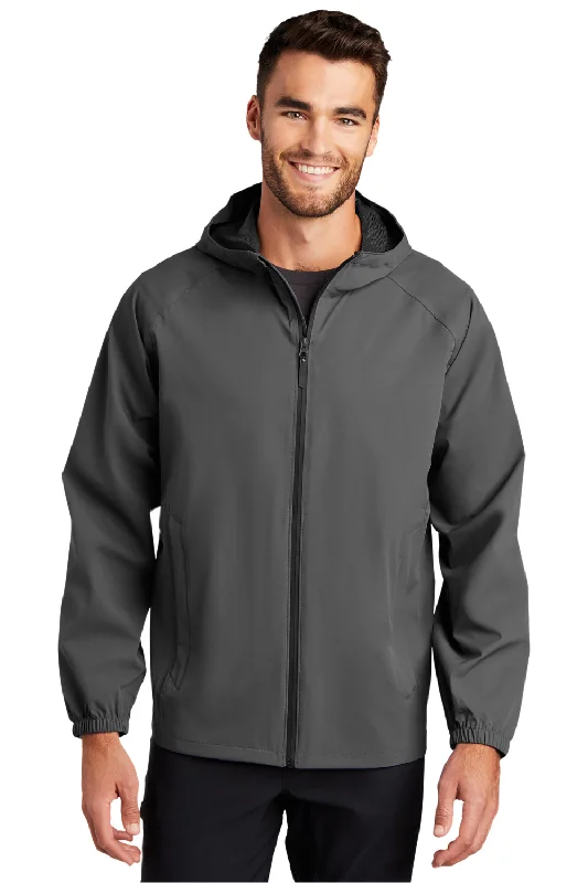 Travel-friendly Port Authority Mens Essential Waterproof Full Zip Hooded Rain Jacket - Graphite Grey