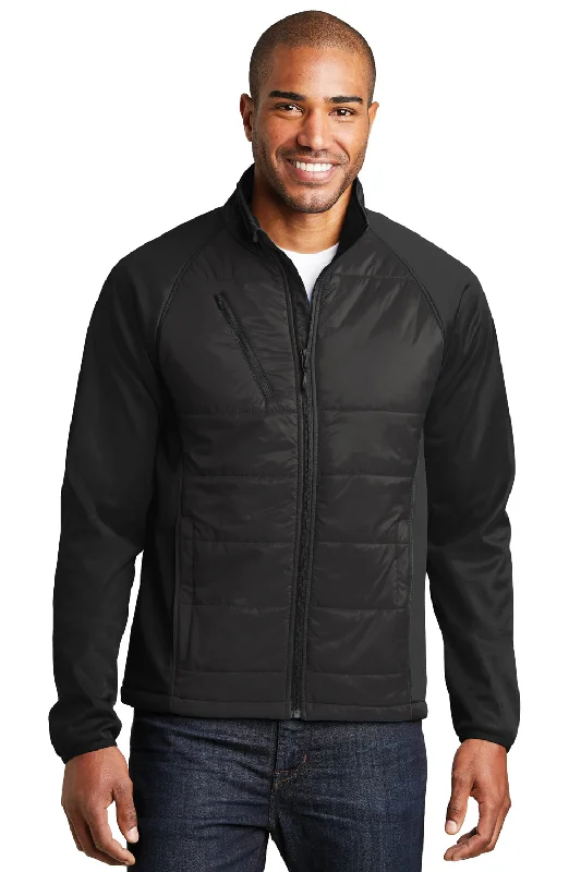 Travel-friendly Port Authority Mens Hybrid Wind & Water Resistant Full Zip Jacket - Deep Black