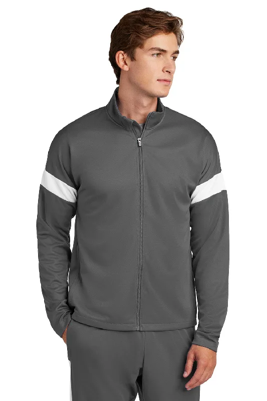 Premium Sport-Tek Mens Moisture Wicking Travel Full Zip Jacket - Iron Grey/White - New