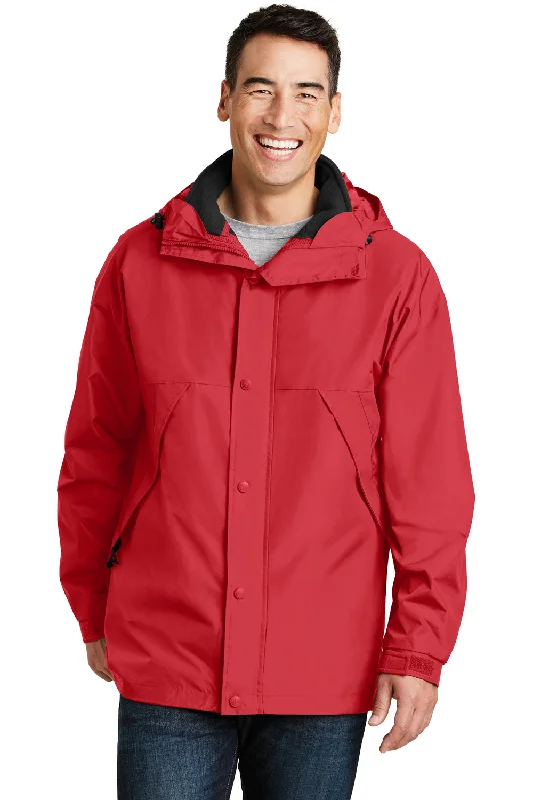 Parka-inspired Port Authority Mens 3-in-1 Wind & Water Resistant Full Zip Hooded Jacket - Red/Black - Closeout