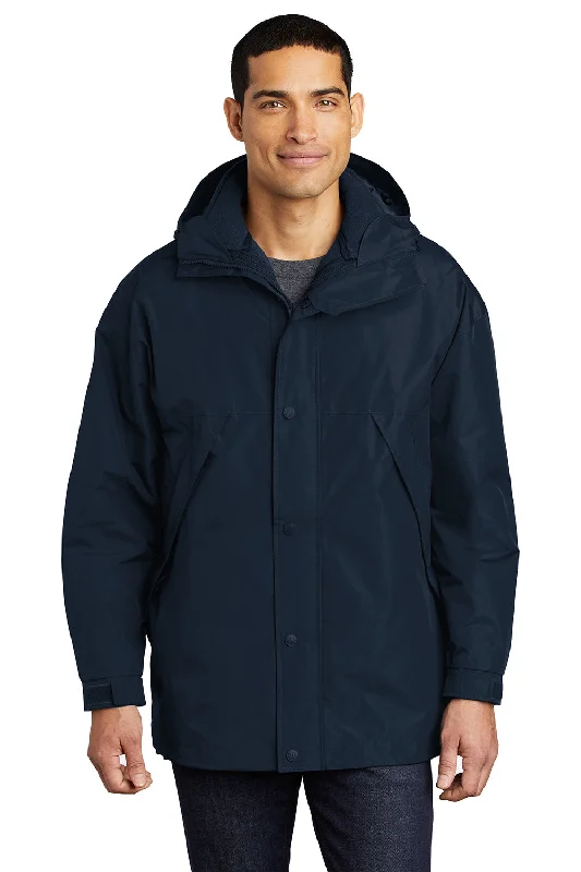 Smart-casual Port Authority Mens 3-in-1 Wind & Water Resistant Full Zip Hooded Jacket - Navy Blue