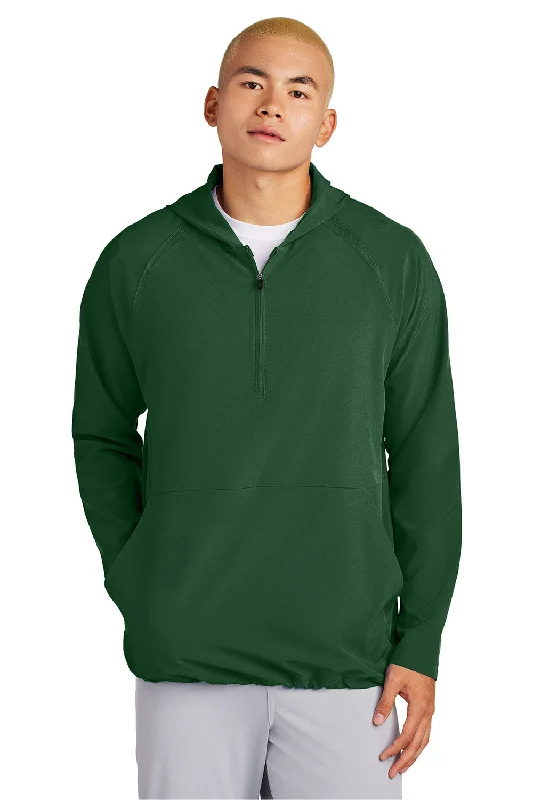 Versatile Sport-Tek Mens Repeat Moisture Wicking 1/4 Zip Hooded Jacket - Forest Green - New