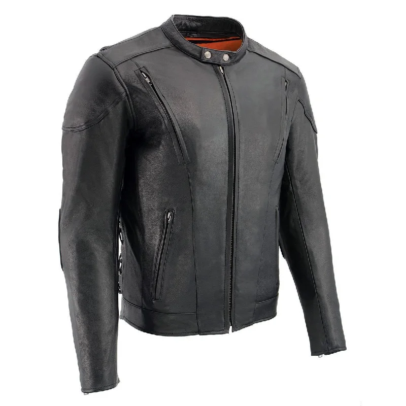 Water-resistant Milwaukee Leather LKM1765 Men's Black Leather Racer Style Side Laced Motorcycle Jacket w/ Ventilation System