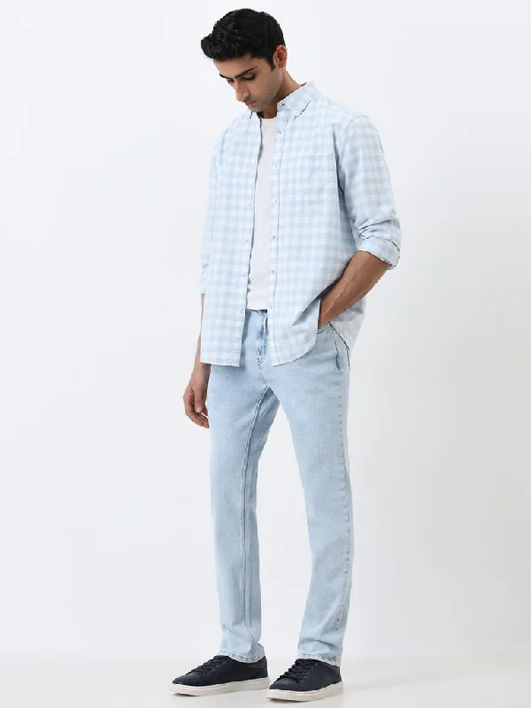 Cropped WES Casuals Light Blue Slim - Fit Mid - Rise Jeans