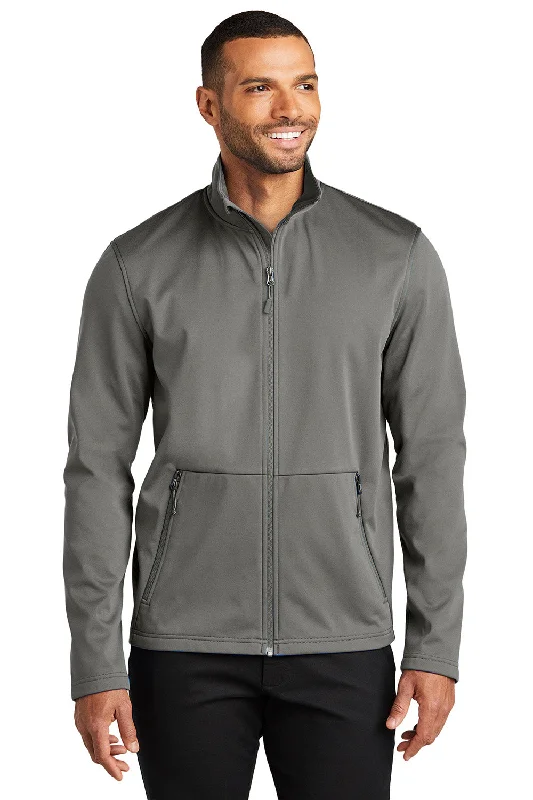 Parka-inspired Port Authority Mens Flexshell Water Resistant Full Zip Jacket - Smoke Grey - New