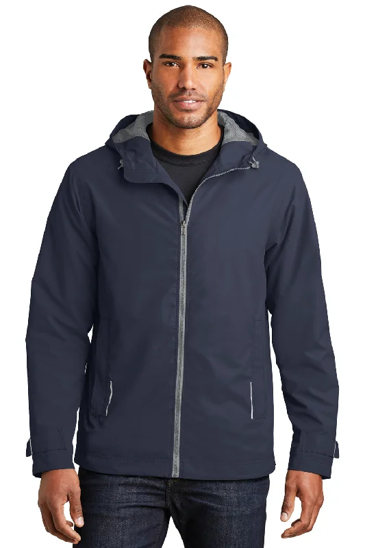 Water-resistant Port Authority Mens Northwest Slicker Waterproof Full Zip Hooded Jacket - Navy Blue