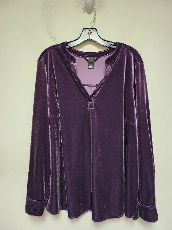 Cotton blend Top Long Sleeve By Investments In Purple, Size: 1x