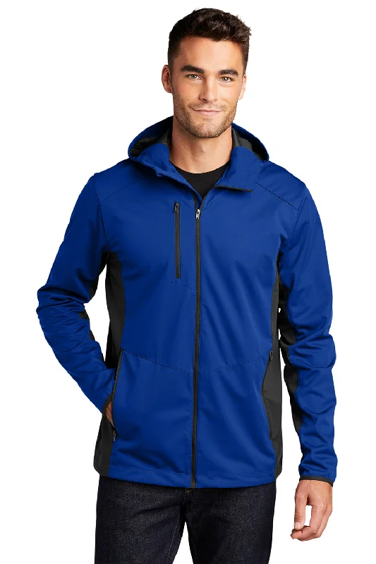 Smart-casual Port Authority Mens Active Wind & Water Resistant Full Zip Hooded Jacket - True Royal Blue/Deep Black