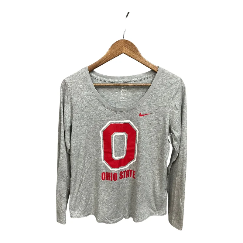 Printed long sleeve Top Long Sleeve By Nike Apparel In Grey & Red, Size: M