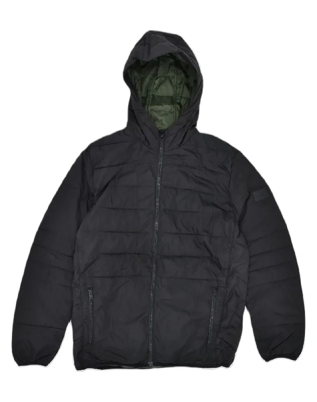 Versatile JACK & JONES Mens Hooded Padded Jacket UK 40 Large Black