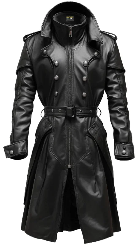 Cozy-layer Black Stylish Leather Coat - Hooded Leather Coat