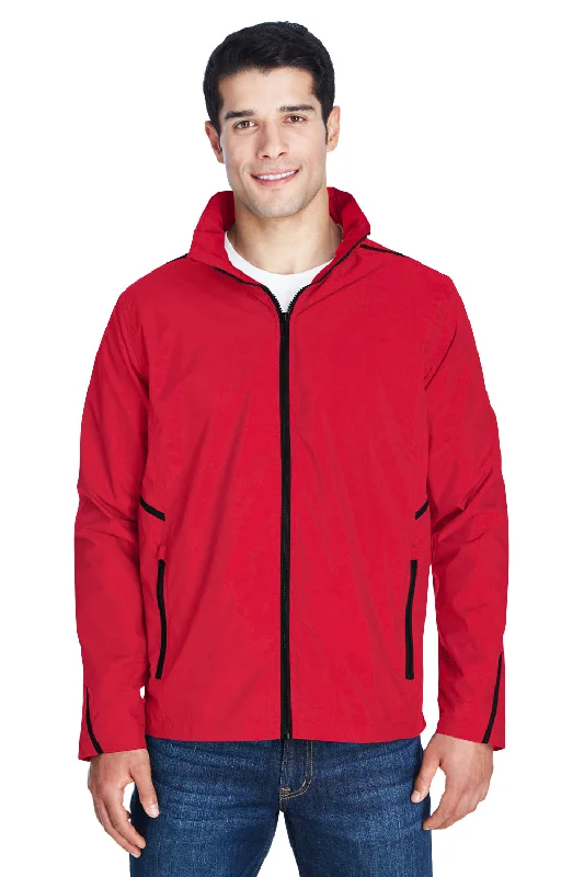 Premium Team 365 Mens Conquest Wind & Water Resistant Full Zip Hooded Jacket - Red