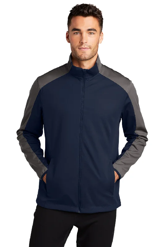 Smart-casual Port Authority Mens Active Wind & Water Resistant Full Zip Jacket - Dress Navy Blue/Steel Grey