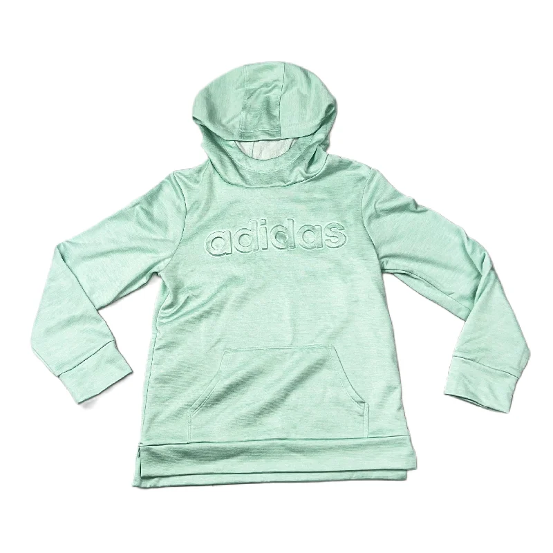 Relaxed shirt Green Athletic Top Long Sleeve Hoodie By Adidas, Size: L