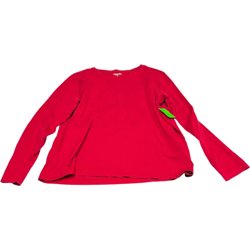 Graphic long sleeve Top Long Sleeve Basic By Lands End In Red, Size: M