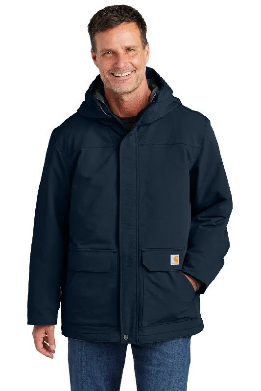 Versatile Carhartt Mens Super Dux Wind & Water Resistant Full Zip Hooded Jacket - Navy Blue