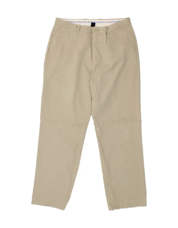 Cuffed J. CREW Mens Straight Chino Trousers W35 L31 Beige Cotton