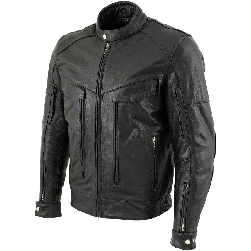 Rugged Xelement B4495 Men's Black 'Bandit' Buffalo Leather Cruiser Motorcycle Jacket with X-Armor Protection