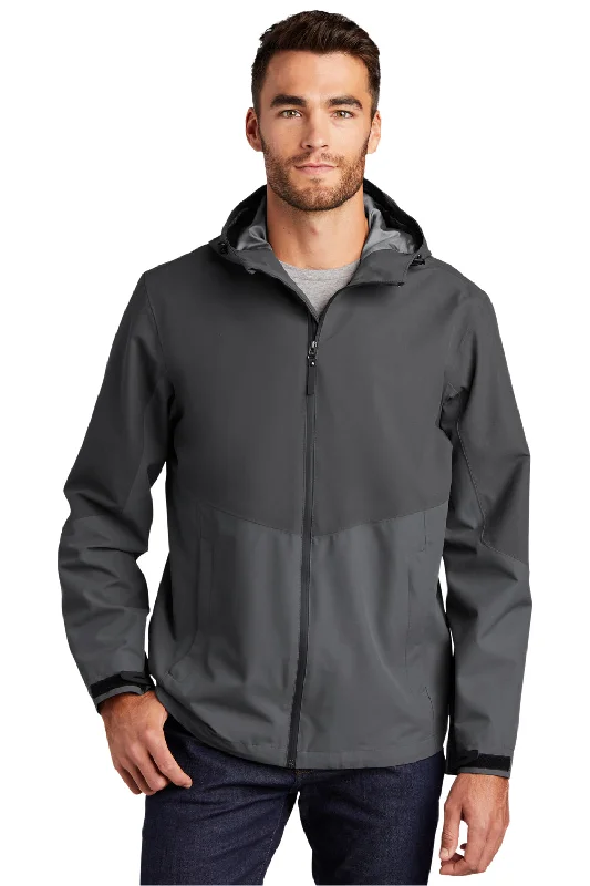 Tech-inspired Port Authority Mens Tech Wind & Water Resistant Full Zip Hooded Rain Jacket - Storm Grey/Shadow Grey