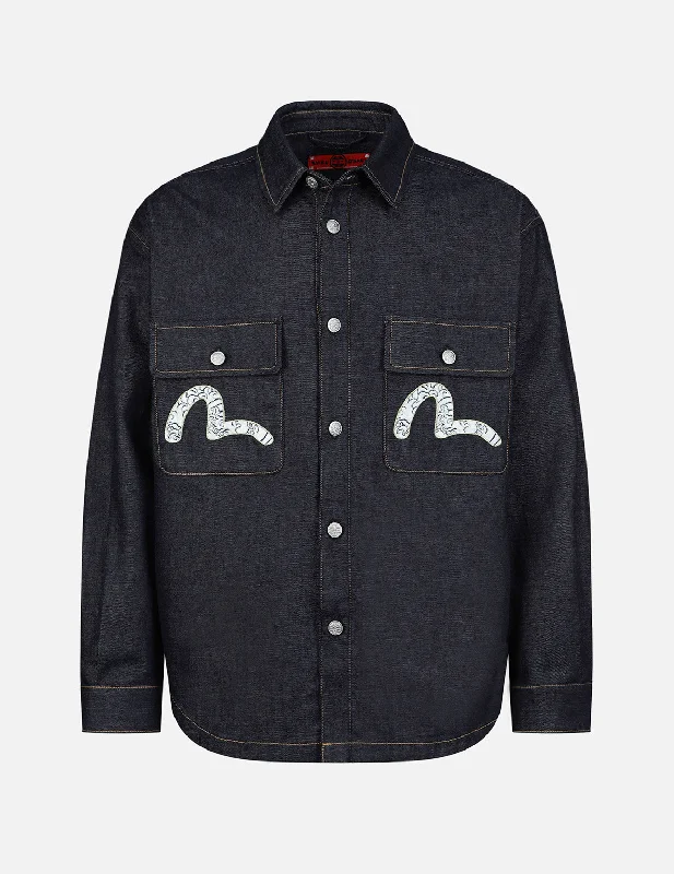 Travel-friendly Sea Wave-pattern Seagull Embroidery Denim Shirt Jacket