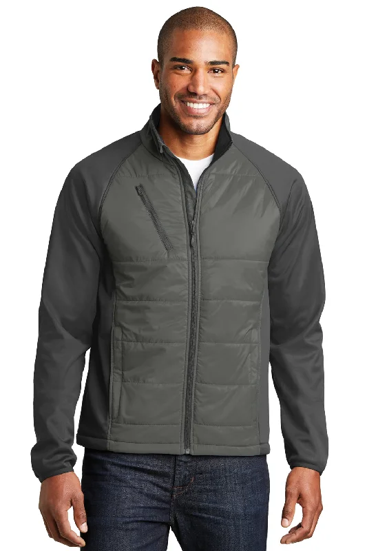 Relaxed-fit Port Authority Mens Hybrid Wind & Water Resistant Full Zip Jacket - Smoke Grey/Steel Grey