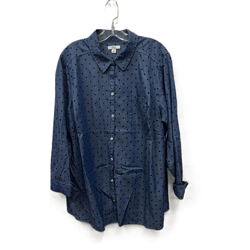 Long sleeve blouse Top Long Sleeve By Croft And Barrow In Blue, Size: 2x