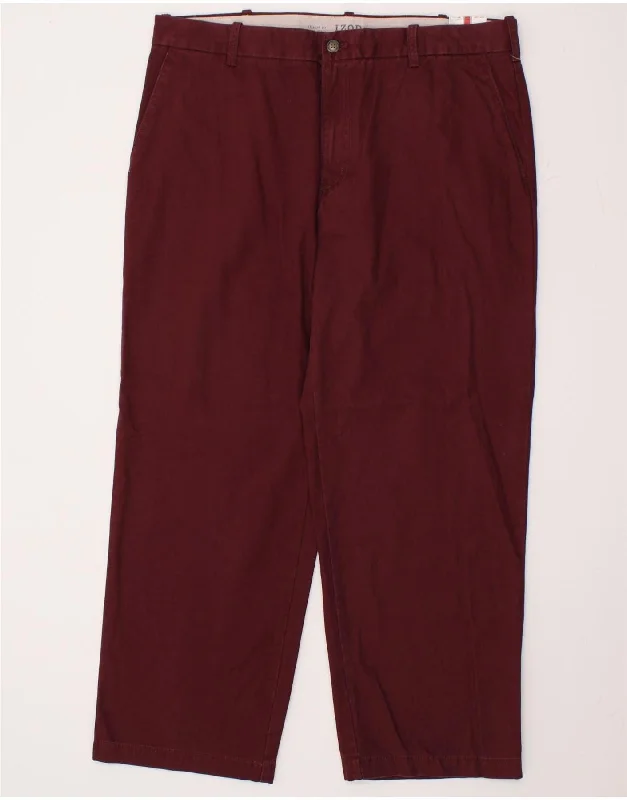 Bootcut IZOD Mens Straight Chino Trousers W38 L30 Maroon Cotton