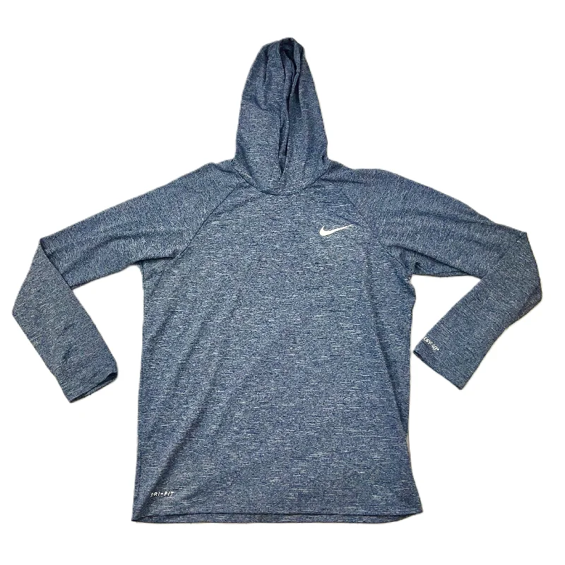 Printed shirt Navy Athletic Top Long Sleeve Hoodie By Nike, Size: M