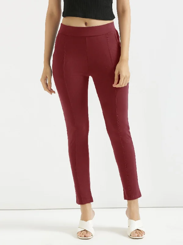 Slim trousers Maroon 4-Way Stretchable Pants