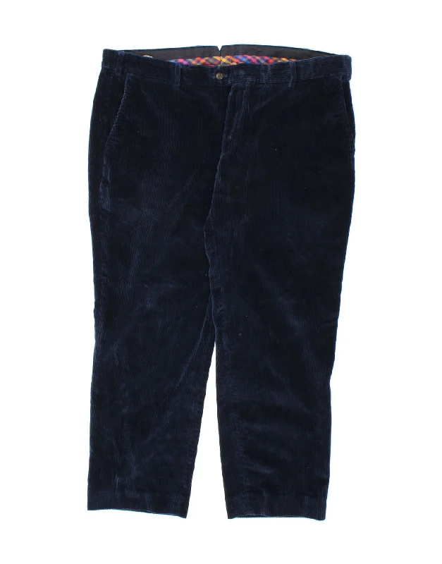 Straight-leg VINTAGE Mens Straight Corduroy Trousers W42 L27 Navy Blue Cotton