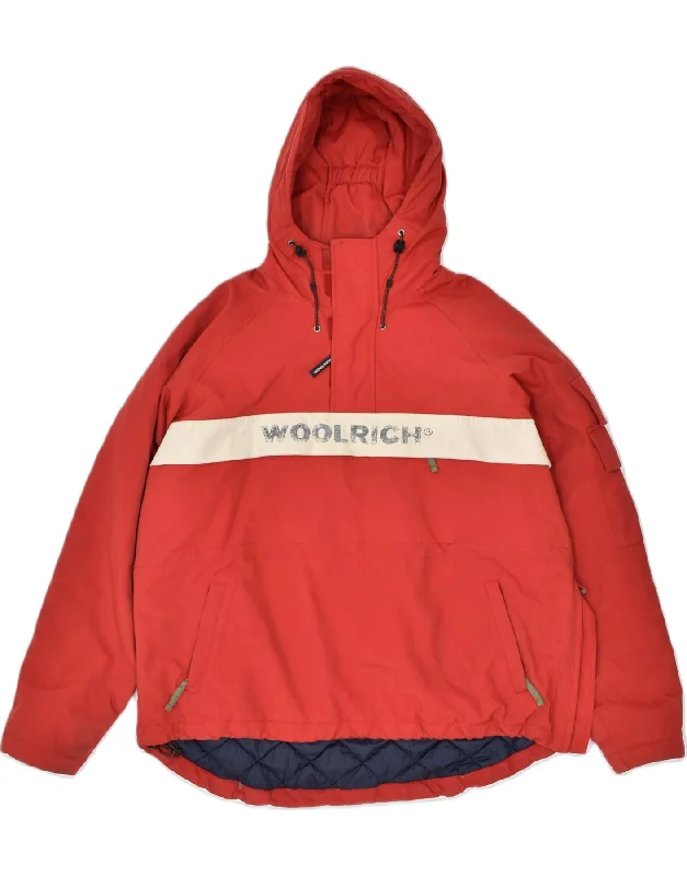 Rugged WOOLRICH Mens Graphic Hooded Anorak Jacket UK 36 Small Red Nylon