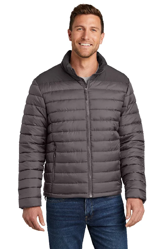 Tech-inspired Port Authority Mens Horizon Water Resistant Full Zip Puffy Jacket - Deep Smoke Grey/Smoke Grey