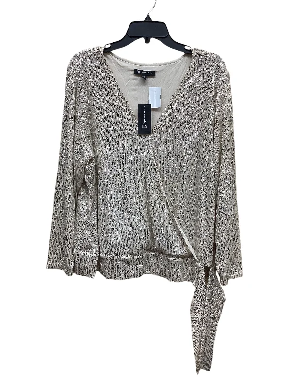 Lightweight fabric Top Long Sleeve By Inc In Silver & Tan, Size: 2x