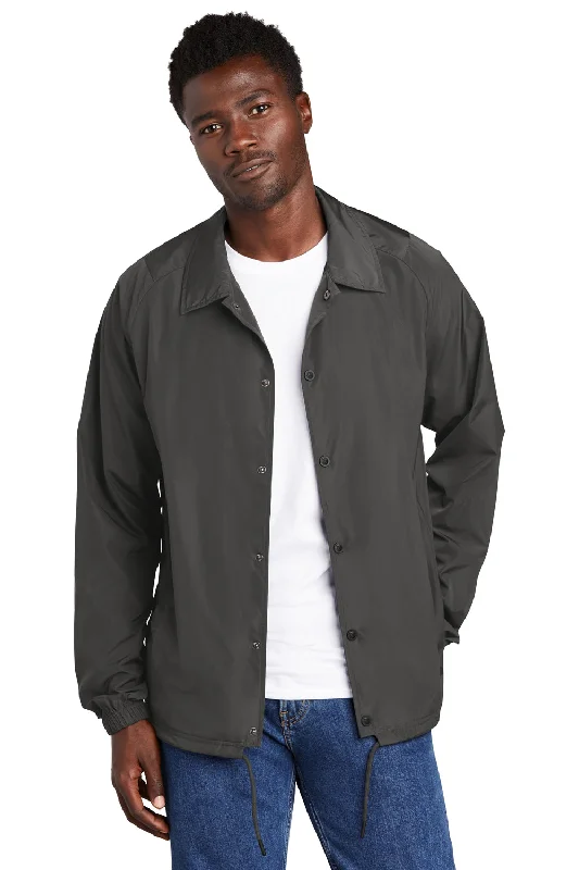 Cozy-layer New Era Mens Water Resistant Snap Down Coach's Jacket - Graphite Grey