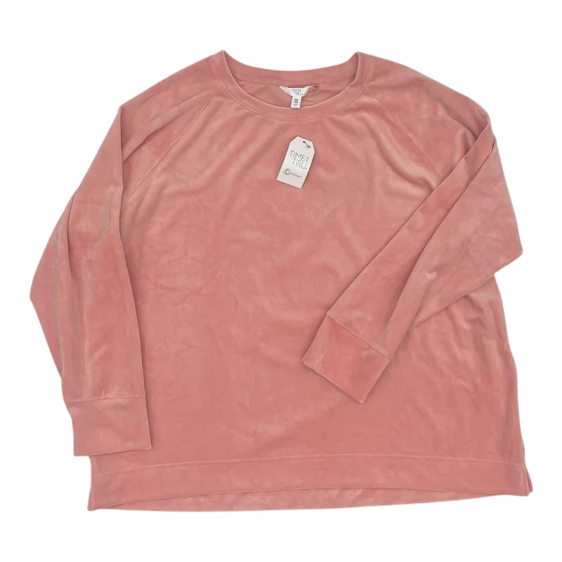 Stretch long sleeve Top Ls By Time And Tru In Pink, Size:Xxl