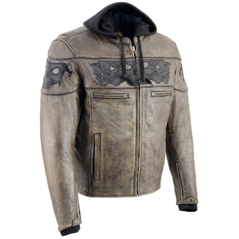 Travel-friendly Milwaukee Leather MLM1561 Men's Distressed Brown Leather Jacket with Reflective Skulls