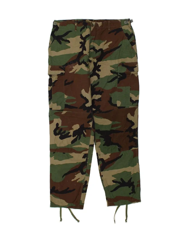 Skinny-fit pants VINTAGE Mens Straight Cargo Trousers W35 L34 Green Camouflage Cotton