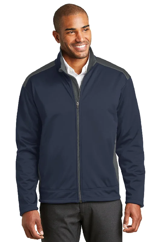 Water-resistant Port Authority Mens Wind & Water Resistant Full Zip Jacket - Navy Blue/Graphite Grey - Closeout